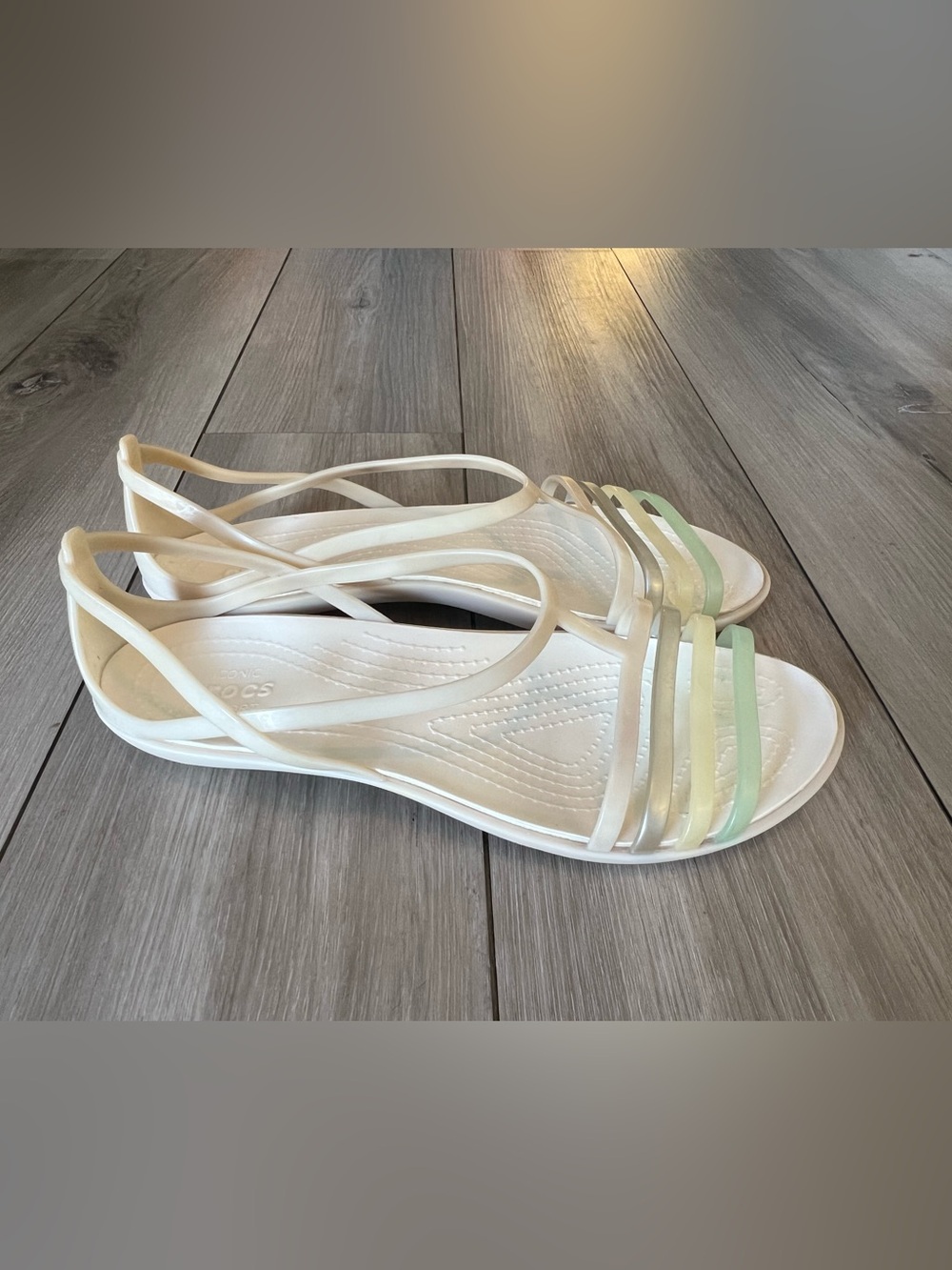 Crocs Isabella Strappy Sandals Cream Multicolor Slip On Womens 8